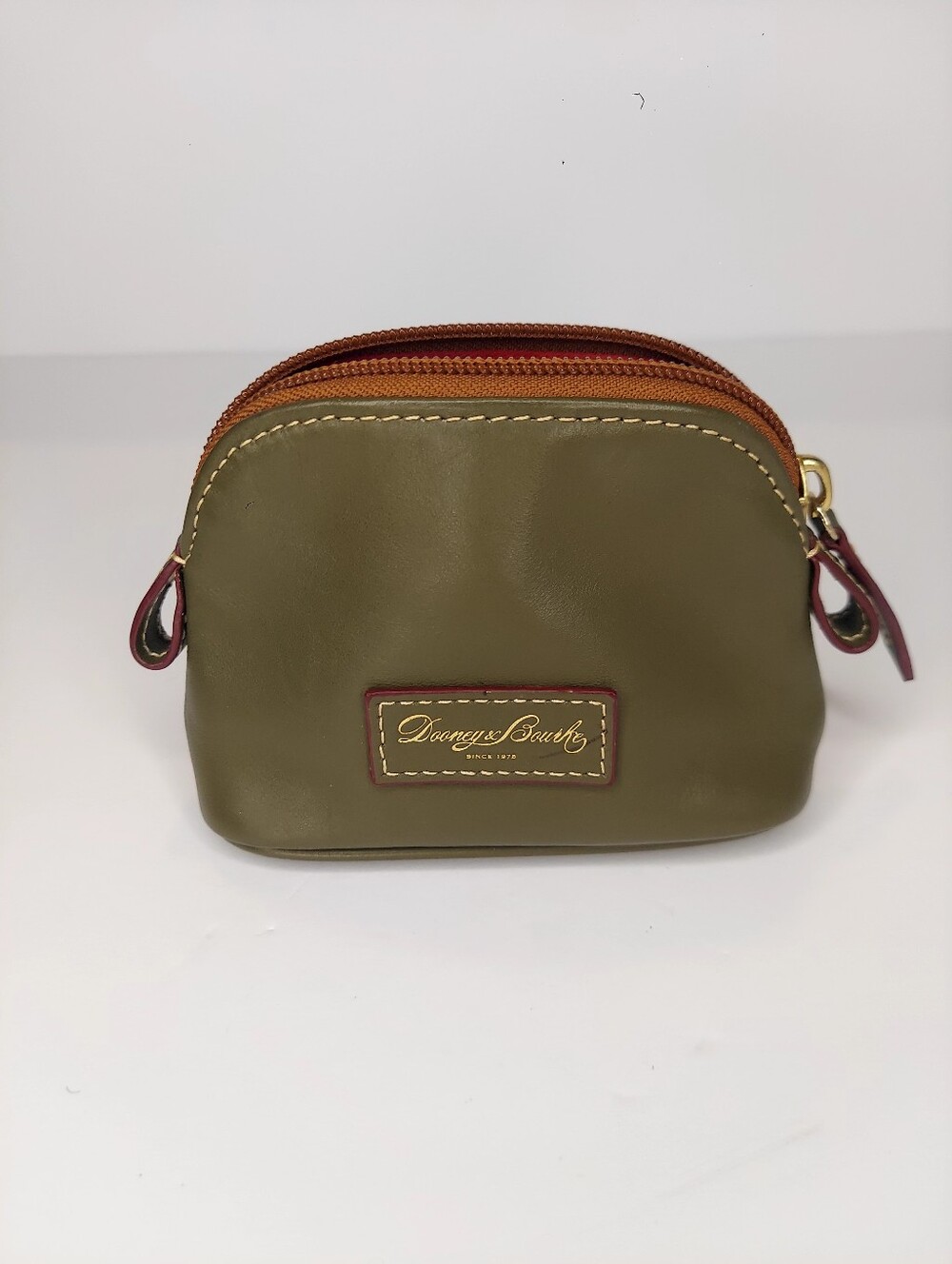 Dooney & Bourke Olive Green Leather Zip Coin Case Pouch